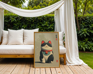Lucky Cat Minimalist Print – Modern Maneki‑Neko Charm - Just Great Posters