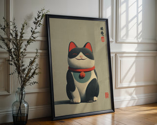 Lucky Cat Minimalist Print – Modern Maneki‑Neko Charm - Just Great Posters