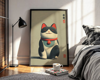 Lucky Cat Minimalist Print – Modern Maneki‑Neko Charm - Just Great Posters