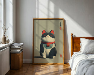 Lucky Cat Minimalist Print – Modern Maneki‑Neko Charm - Just Great Posters