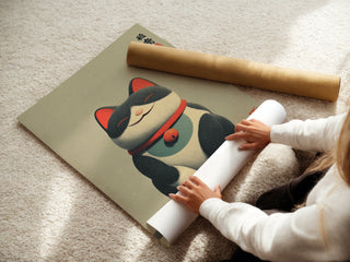 Lucky Cat Minimalist Print – Modern Maneki‑Neko Charm - Just Great Posters