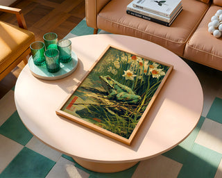 Spring Watcher – Frog and Daffodils Japanese Garden Art Print - Just Great Posters