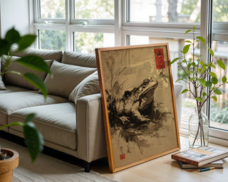 Temple Toad – Japanese Ink Frog Art Print - Just Great Posters