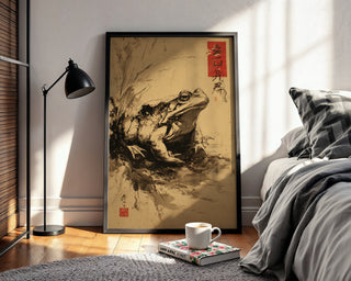 Temple Toad – Japanese Ink Frog Art Print - Just Great Posters
