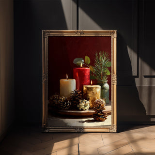 Holiday Candle Still Life Poster – Warm Christmas Decor Art Print - Just Great Posters