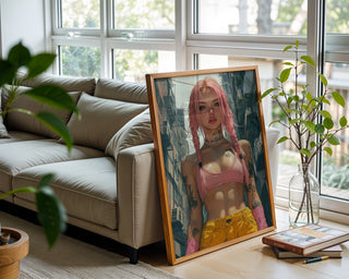 Neon Brawler – Pink - Haired Street Style Portrait Art Print - Just Great Posters