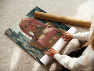 Neon Brawler – Pink - Haired Street Style Portrait Art Print - Just Great Posters