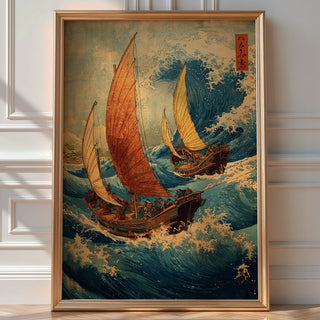 Storm Sailors – Japanese Woodblock Ocean Art Print - Just Great Posters