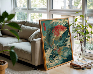 Japanese Koi Fish Art Print – Vintage Woodblock Style Ocean Wave Poster - Just Great Posters
