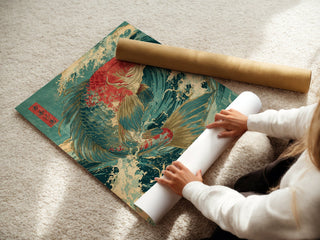 Japanese Koi Fish Art Print – Vintage Woodblock Style Ocean Wave Poster - Just Great Posters