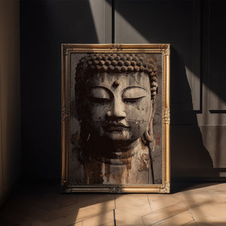 Aged Buddha Face – Textured Zen Portrait - Just Great Posters