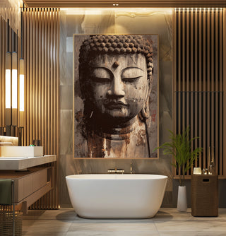 Aged Buddha Face – Textured Zen Portrait - Just Great Posters