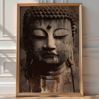 Aged Buddha Face – Textured Zen Portrait - Just Great Posters