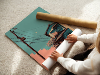 Power Pole Moonrise – Pop Tokyo Cityscape Print - Just Great Posters