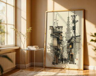 Ink‑Line Alley – Tokyo Street Pen & Wash - Just Great Posters