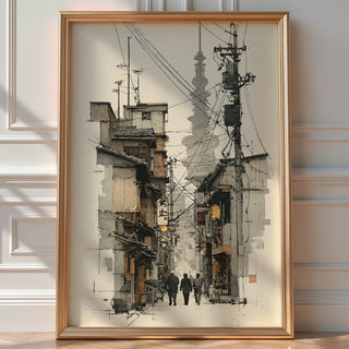 Ink‑Line Alley – Tokyo Street Pen & Wash - Just Great Posters