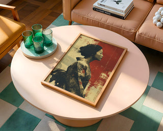 Geisha Serenity – Japanese Woman Portrait Art Print in Red and Beige - Just Great Posters