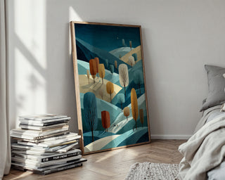 Winter Landscape Art Print – Minimalist Rolling Hills Wall Art - Just Great Posters