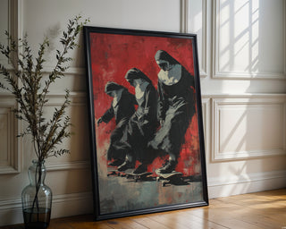 Skateboarding Nuns Poster – Rebellious Religious Art with Street Style Twist - Just Great Posters