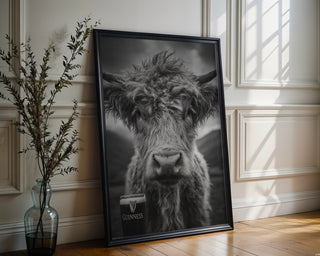 Highland Cow & Guinness – Rustic Bar Pub Wall Art Print - Just Great Posters