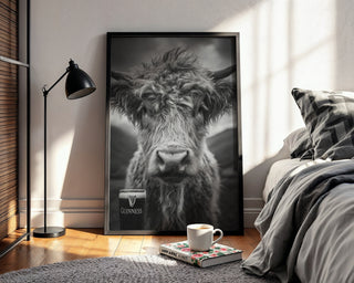 Highland Cow & Guinness – Rustic Bar Pub Wall Art Print - Just Great Posters