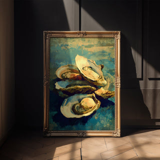 Oyster Shell Still Life Art Print – Coastal Kitchen Wall Art for Beach House or Nautical Dining Decor - Just Great Posters