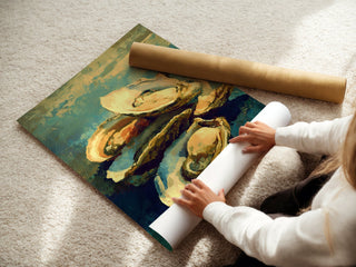 Oyster Shell Still Life Art Print – Coastal Kitchen Wall Art for Beach House or Nautical Dining Decor - Just Great Posters