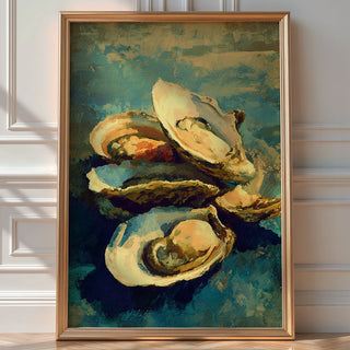 Oyster Shell Still Life Art Print – Coastal Kitchen Wall Art for Beach House or Nautical Dining Decor - Just Great Posters