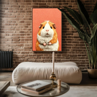 Guinea Pig Portrait – Cute Coral Background Art Print - Just Great Posters