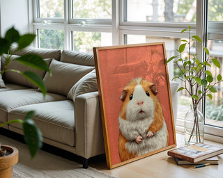 Guinea Pig Portrait – Cute Coral Background Art Print - Just Great Posters