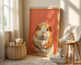 Guinea Pig Portrait – Cute Coral Background Art Print - Just Great Posters