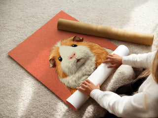 Guinea Pig Portrait – Cute Coral Background Art Print - Just Great Posters