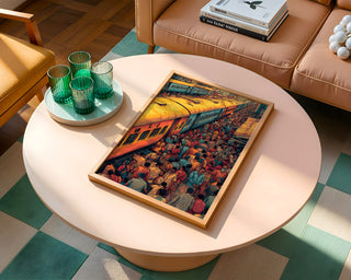 Indian Train Station Chaos – Vibrant Crowd & Railway Art Print - Just Great Posters