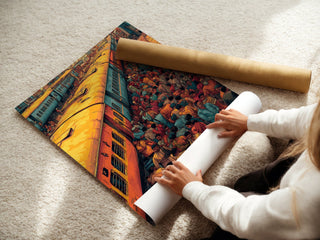 Indian Train Station Chaos – Vibrant Crowd & Railway Art Print - Just Great Posters