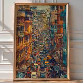 Mumbai Street Hustle Illustration – Vibrant Indian City Pen Drawing Poster - Just Great Posters