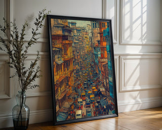 Mumbai Street Hustle Illustration – Vibrant Indian City Pen Drawing Poster - Just Great Posters