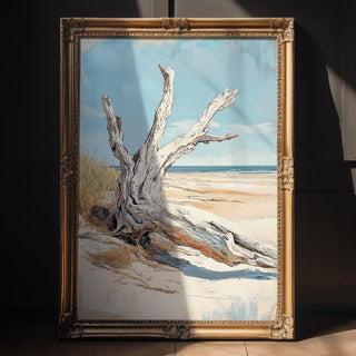 Driftwood on Tranquil Beach Poster - Just Great Posters