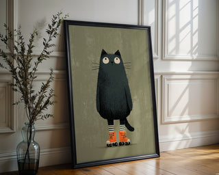 Roller Cat Poster – Playful Modern Pet Art Print - Just Great Posters