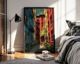 Colorful Courtyard Cityscape Poster – Urban Garden Wall Art Print - Just Great Posters