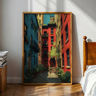Colorful Courtyard Cityscape Poster – Urban Garden Wall Art Print - Just Great Posters