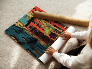 Colorful Courtyard Cityscape Poster – Urban Garden Wall Art Print - Just Great Posters