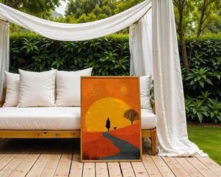 Sunset Stroll Silhouette Poster – Modern Dog Walk Art Print - Just Great Posters