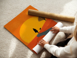 Sunset Stroll Silhouette Poster – Modern Dog Walk Art Print - Just Great Posters