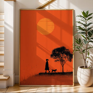 Silhouette Dog Walker at Sunset - Just Great Posters