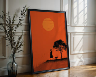 Silhouette Dog Walker at Sunset - Just Great Posters