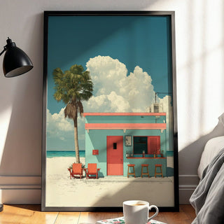 Tropical Beach Bar Poster – Retro Island Getaway Print - Just Great Posters