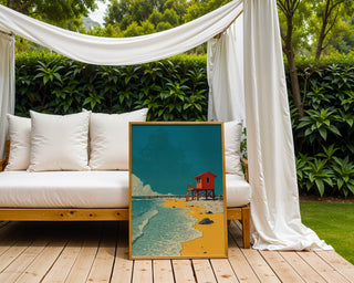 Lifeguard Beach Shack Poster – Coastal Minimalist Print - Just Great Posters
