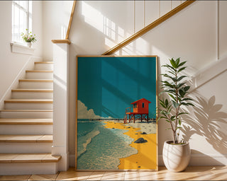 Lifeguard Beach Shack Poster – Coastal Minimalist Print - Just Great Posters