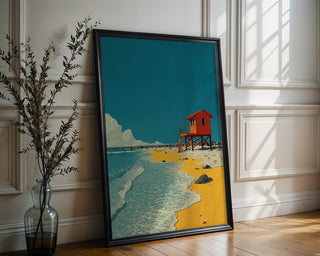 Lifeguard Beach Shack Poster – Coastal Minimalist Print - Just Great Posters