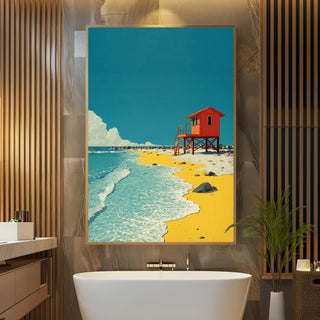 Lifeguard Beach Shack Poster – Coastal Minimalist Print - Just Great Posters
